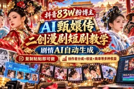 抖音83W粉博主AI甄嬛传二创漫剧短剧教学｜剧情AI自动生成，复制粘贴即可做，各大平台创作者分成 收徒等多种收益