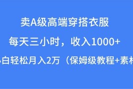 每天三小时，收入1000 ，卖A级高端穿搭衣服，小白轻松月入2万，（保姆级教程 素材）