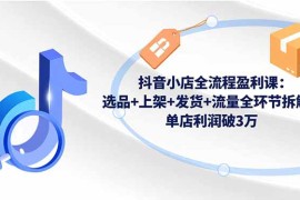抖音小店全流程盈利课：选品 上架 发货 流量全环节拆解，单店利润破3万