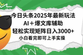 （15299期）今日头条2025年最新玩法，一键生成爆款，轻松实现矩阵日入3000 