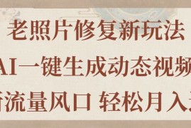 （11503期）老照片修复新玩法，老照片AI一键生成动态视频 全新流量风口 轻松月入过万