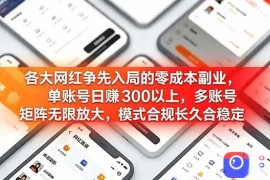 各大网红争先入局的零成本副业，单账号日赚 300 以上，多号矩阵可放大，模式合规长久稳定！