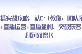 直播实战攻略，从0~1教你：团队搭建 直播运营 直播盈利，突破获客 利润双增长