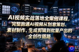 AI视频实战落地全案例课程，完整跑通AI视频从创意策划、素材制作、生成剪辑到批量产出的全创作链路