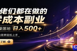 大佬们都在做的零成本副业，实操落地日入500 ，小白一秒上手