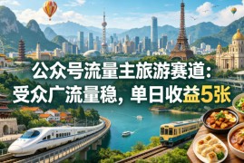 公众号流量主之旅游赛道，受众广 流量稳，平均单日收益5张 