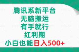 腾讯系新平台，无脑搬运，有手就行，红利期，小白也能日入500 