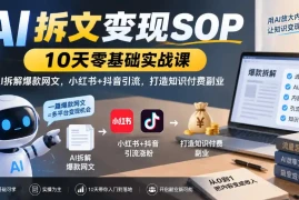 AI拆文变现SOP｜10天零基础实战课，AI拆解爆款网文，小红书 抖音引流，打造知识付费副业