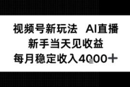 视频号新玩法AI直播，新手小白当天见收益，月入4k 
