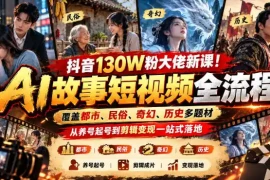 抖音130W粉大佬新课！AI故事短视频全流程，覆盖都市、民俗、奇幻、历史多题材，从养号起号到剪辑变现一站式落地