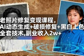 （16379期）老照片修复变现课程，AI动态生成 破损修复 黑白上色 全套技术,副业收入2w 