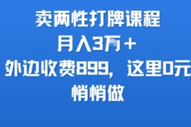 卖两性打牌课程，月入3W 外边收费899的课程，这里0元，悄悄做