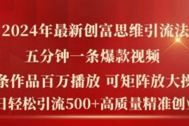 2024年最新创富思维日引流500 精准高质量创业粉，五分钟一条百万播放量爆款热门作品【揭秘】