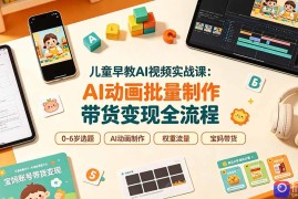 儿童早教AI视频实战课：0-6岁认知选题｜AI动画批量制作｜权重流量拉升｜宝妈账号带货变现全流程
