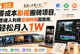 零门槛影视搬砖项目，月入万元，玩法稳定普通人可落地的长期副业！