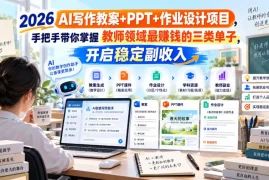 2026 AI写作教案 PPT 作业设计项目，手把手带你掌握教师领域最賺钱的三类单子，开启稳定副收入