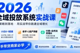 2026全域投放系统实战课，小白0-1搭建，老手1-2投产突破，付费 自然流双增长，投手带货商家必学