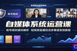 自媒体系统运营课：账号规则避坑解析，短视频直播投流多赛道变现教程