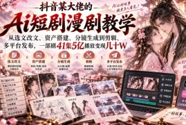 抖音某大佬的Ai短剧漫剧教学，从选文改文、资产搭建、分镜生成到剪辑、多平台发布，一部剧41集5亿播放变现几十W