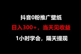 日入300 ，抖音0粉推广壁纸，1小时学会，当天见收益，隔天提现