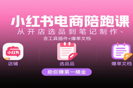 小红书电商陪跑课：从开店选品到笔记制作，含工具插件 爆单文档，助你赚第一桶金