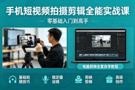 手机短视频拍摄剪辑全能实战课：零基础入门到高手，稳定器运镜 电脑剪映全套自学教程