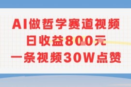 AI做哲学赛道，日收益8张，一条视频30W点赞