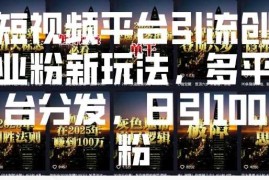 短视频平台引流创业粉新玩法，多平台分发，日引100粉