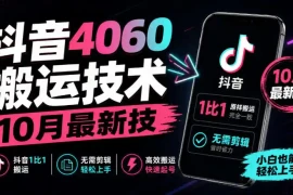 抖音4060搬运技术，10月最新技，抖音1比1搬运，无需剪辑