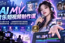 AI MV音乐短视频制作课：从AI图片生成、人像精修到导演分镜剪辑，掌握精准对嘴、起号运营与内容变现方法