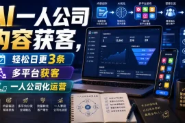 AI一人公司内容获客，轻松日更3条，多平台获客，一人公司化运营(更新0827)