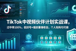 TikTok中视频伙伴计划实战课，过中率100%，低封号 播放量賺收益，个人矩阵均可做