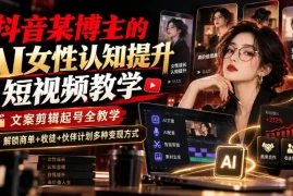 抖音某博主的Ai女性认知提升短视频教学，文案剪辑起号全教学，解锁商单 收徒 伙伴计划多种变现方式