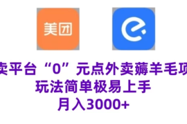 “0”元点外卖项目，玩法简单，操作易懂，零门槛高收益实现月收3000 