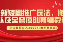 最新短剧推广玩法，搬运以及全套原创剪辑教程(附完整渠道)，小白轻松日入2000 