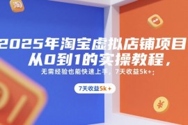 2025年淘宝虚拟店铺项目，从0到1的实操教程，无需经验也能快速上手，7天收益5k 