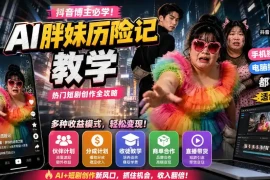 抖音博主的AI胖妹历险记教学，伙伴计划 分成计划 收徒 商单等多种收益，适合新手，手机电脑都可以操作