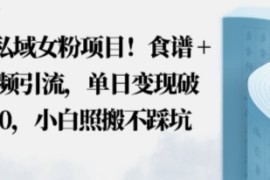 私域女粉项目！食谱 短视频引流，单日变现破多张，小白照搬不踩坑