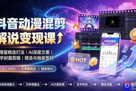 抖音动漫混剪解说变现课：双增量精选打法｜AI深度文案｜花字封面剪辑｜ 精选与独家签约日入1000 