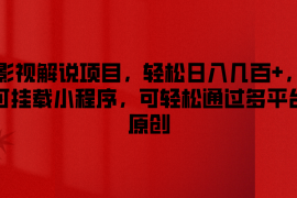 影视解说项目，轻松日入几百 ，可挂载小程序，可轻松通过多平台原创