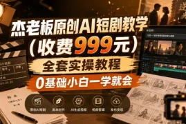 杰老板原创AI短剧教学(收费999元)，全套实操教程，0基础小白一学就会，非搬运技术