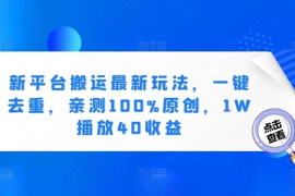 新平台搬运最新玩法，一键去重，亲测 100% 原创，1W 播放 40 收益
