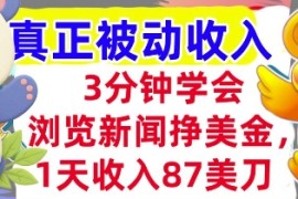 浏览新闻挣美金，1天收入87刀，超简单 3分钟学会，真正被动收入