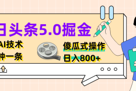 今日头条5.0掘金，利用AI技术，分分钟一条，傻瓜式操作，日入800 