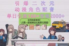 引爆二次元，用动漫角色配音割草宅男圈，只需一个剪映，轻松一天引流100 变现2000 ！