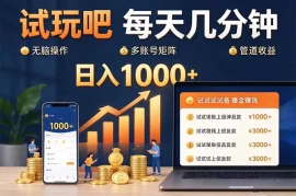 试玩吧每天几分钟日入1000 无脑操作，可矩阵并附有管道收益