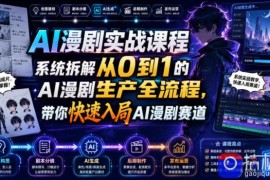 AI漫剧实战课程，系统拆解从0到1的AI漫剧生产全流程，带你快速入局AI漫剧赛道