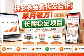 拼夕夕电商免费代发合作模式，单月破1W＋，不用囤货、不用运营(名额有限)【揭秘】