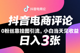 抖音电商评论，0粉丝靠挂图引流，被动赚抖音搜索佣金，小白当天见收益，日入300 