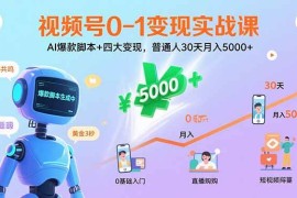 （15917期）视频号0-1变现实战课：AI爆款脚本 四大变现，普通人30天月入5000 